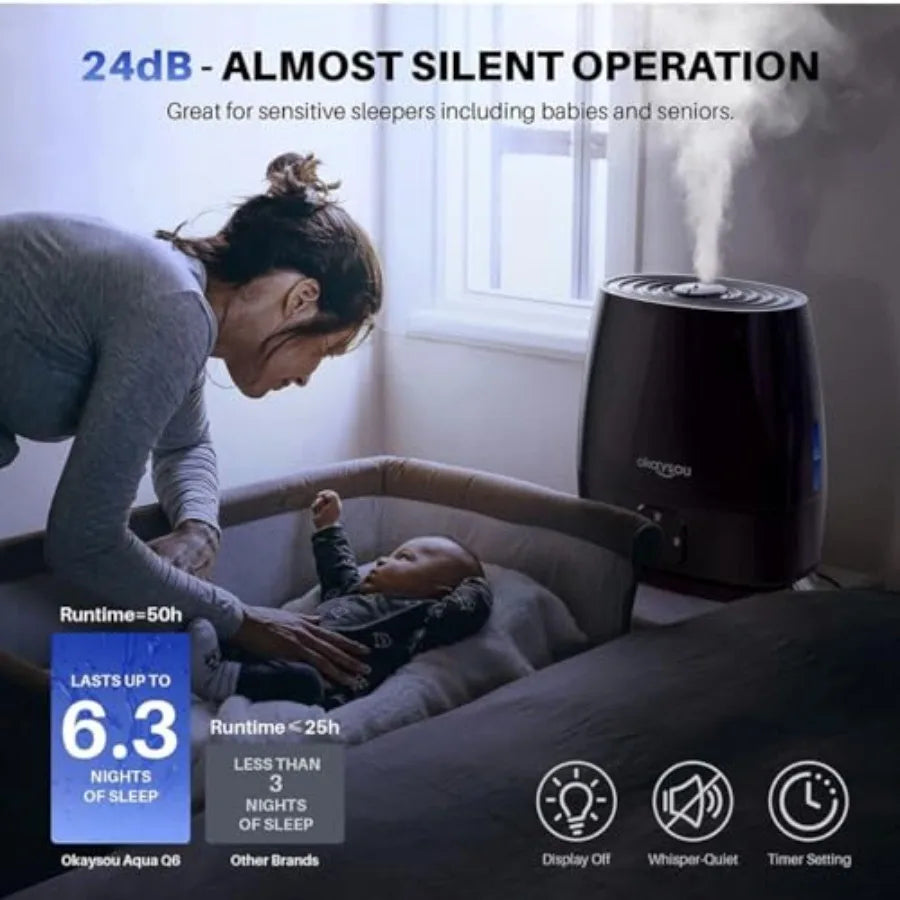 Humidifiers, 6L Smart Humidifier and Diffuser for Bedroom Large Room W/Remote Control, Filterless, 50 Hour Top Fill Cool Mist H