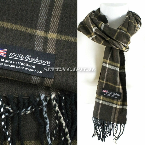 Plaid cashmere scarf with label on a white background