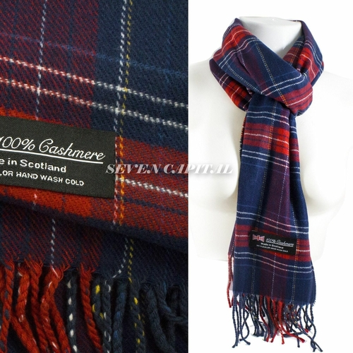 Plaid cashmere scarf with label on a white background
