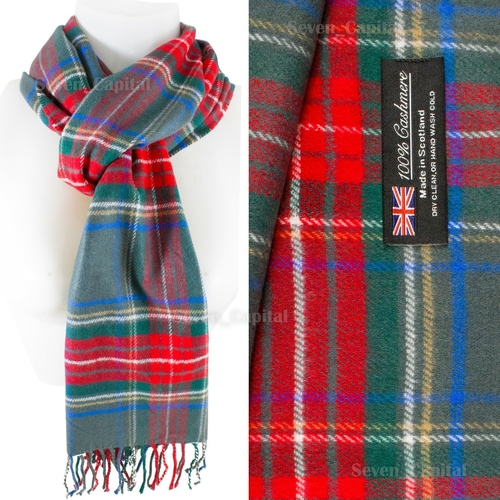 Plaid scarf with visible brand label on a white background