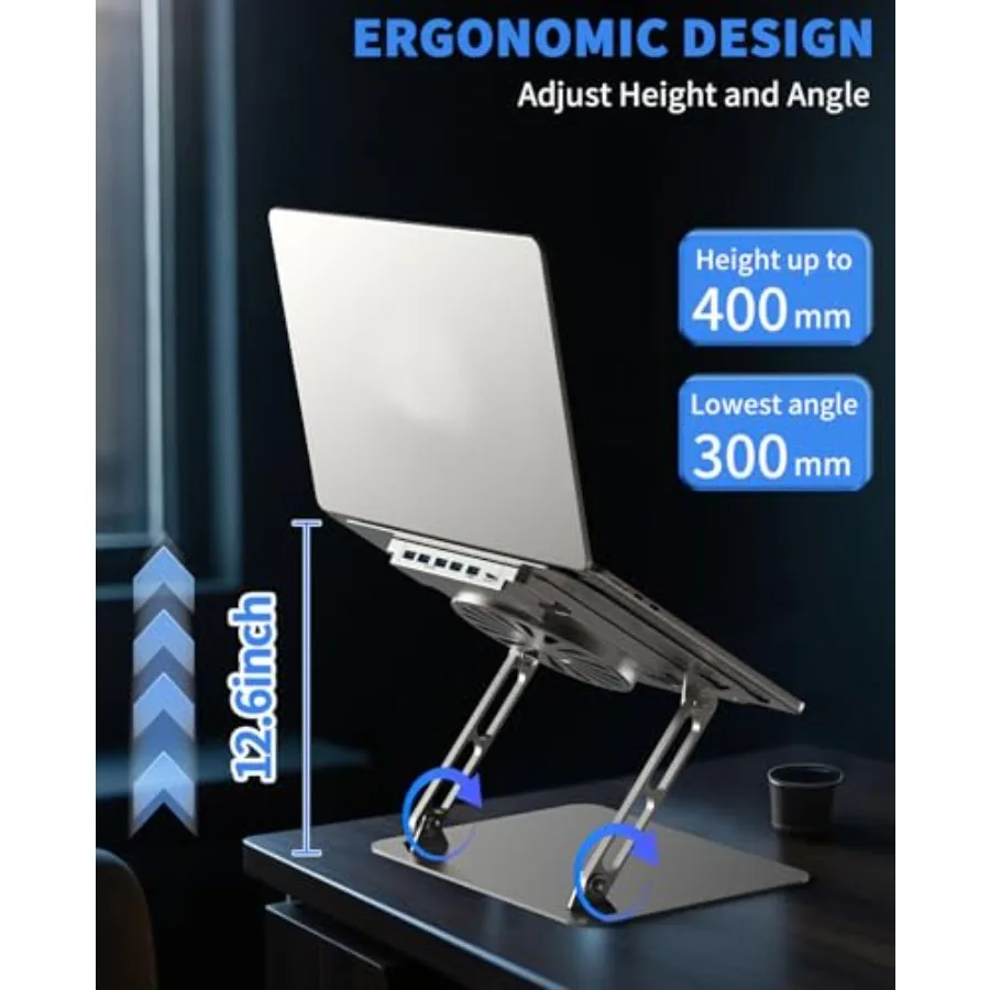 Laptop Cooling Pad with Upgrade Low-Noise Fan and 3.0 USB Hubs Ventilated Laptop Cooler Prevent Overheating Adjustable Ergonomi