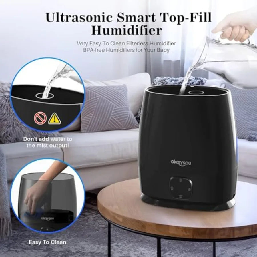 Humidifiers, 6L Smart Humidifier and Diffuser for Bedroom Large Room W/Remote Control, Filterless, 50 Hour Top Fill Cool Mist H