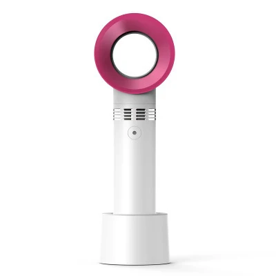 White and pink handheld fan on a white background