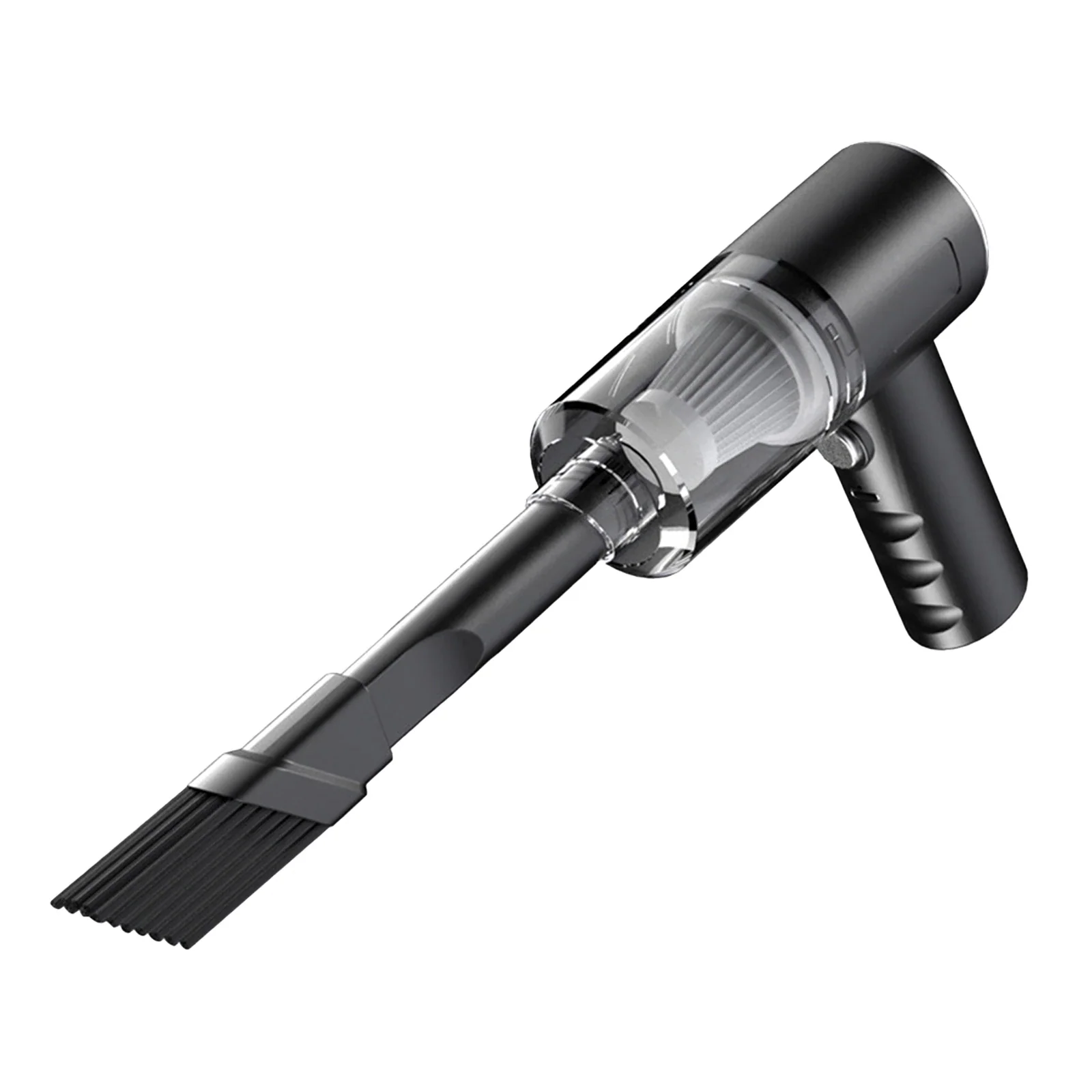 Handheld vacuum cleaner with brush attachment on a white background