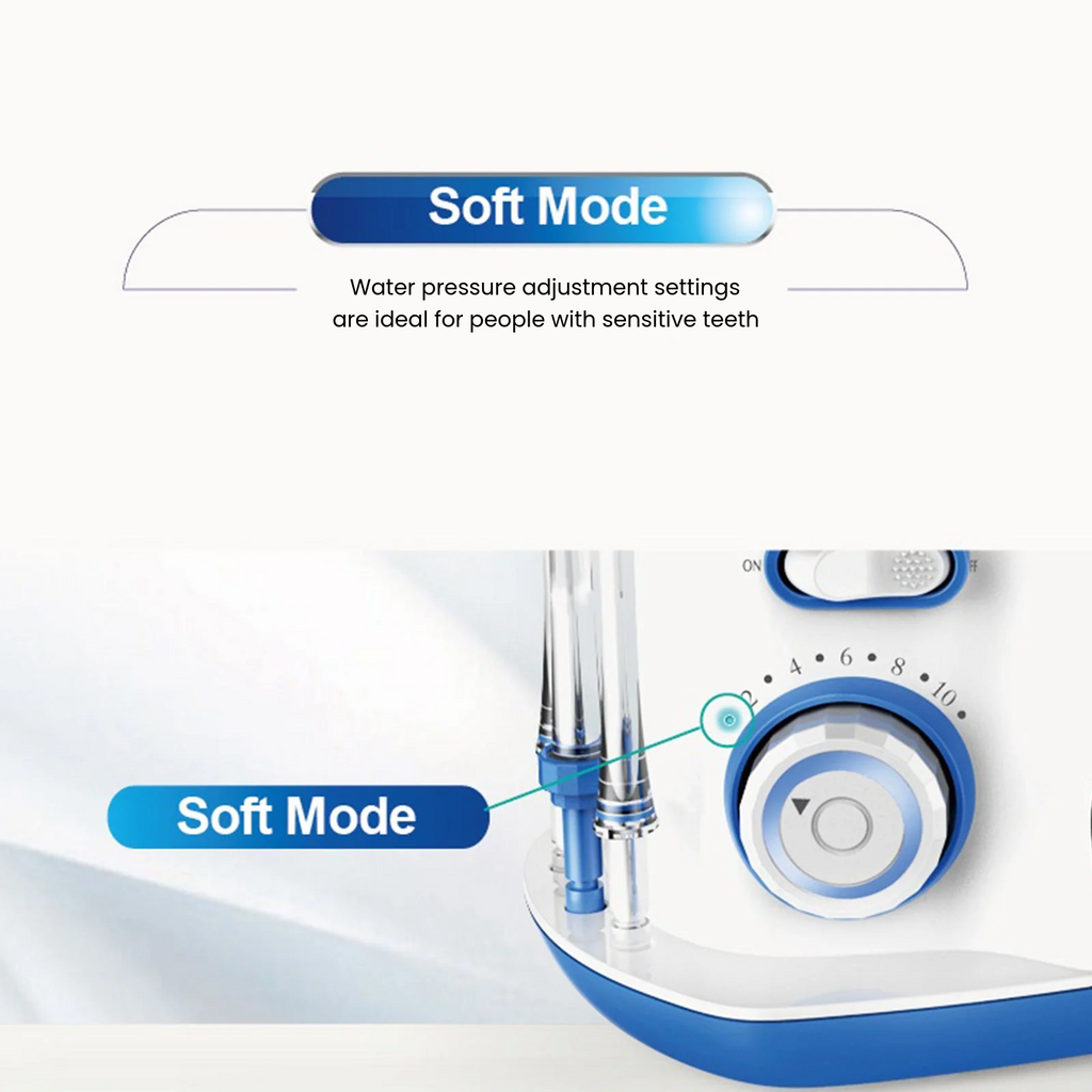 Faucet with soft mode feature labeled on a white background