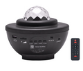 Black disco ball with remote control on a white background