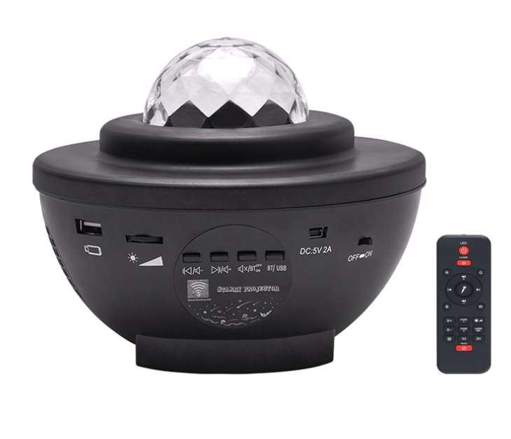 Black disco ball with remote control on a white background