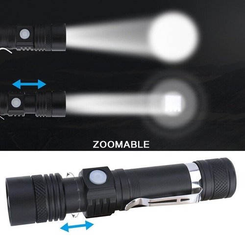Zoomable flashlight with zoom demonstration on a black background