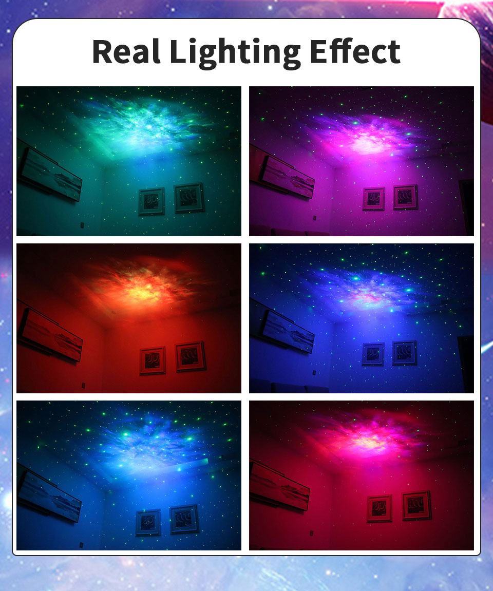 Collage of six images showing different colored lighting effects on a wall.