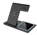 Black wireless charger with phone stand on a white background
