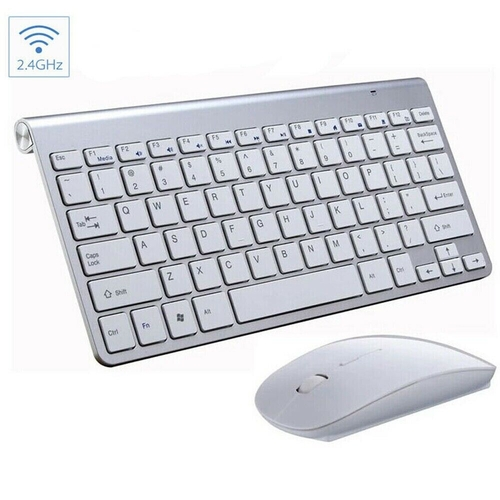 Wireless keyboard and mouse set on a white background