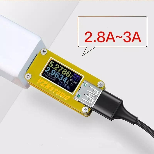 USB charging monitor with digital display on a white background