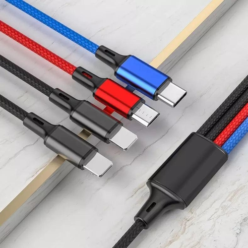 Set of colorful USB cables on a light gray background