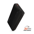 Black power bank with '3X Faster Charging' label on a white background