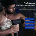 Man using a massage equipment device on his arm with text highlighting features.