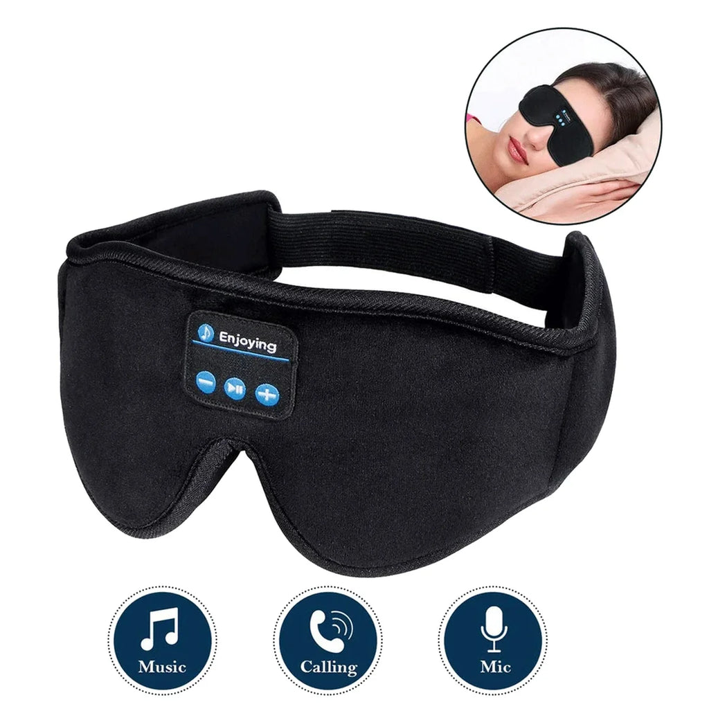 Black sleep mask with Bluetooth controls on a white background, featuring the Tiandirenhe brand.