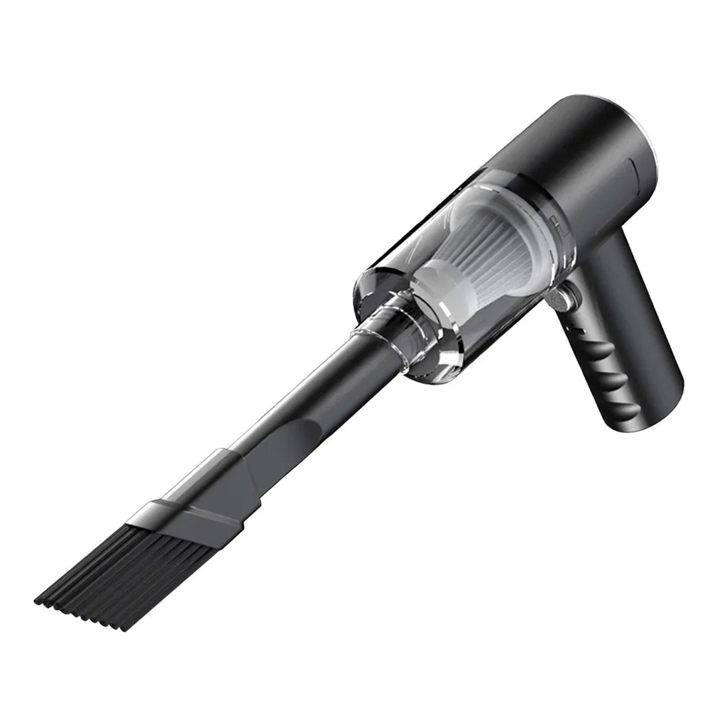 Handheld vacuum cleaner with brush attachment on a white background