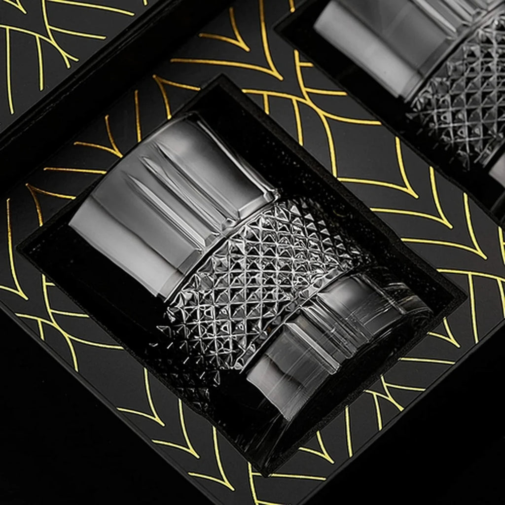 Black textured product on a black and yellow patterned surface