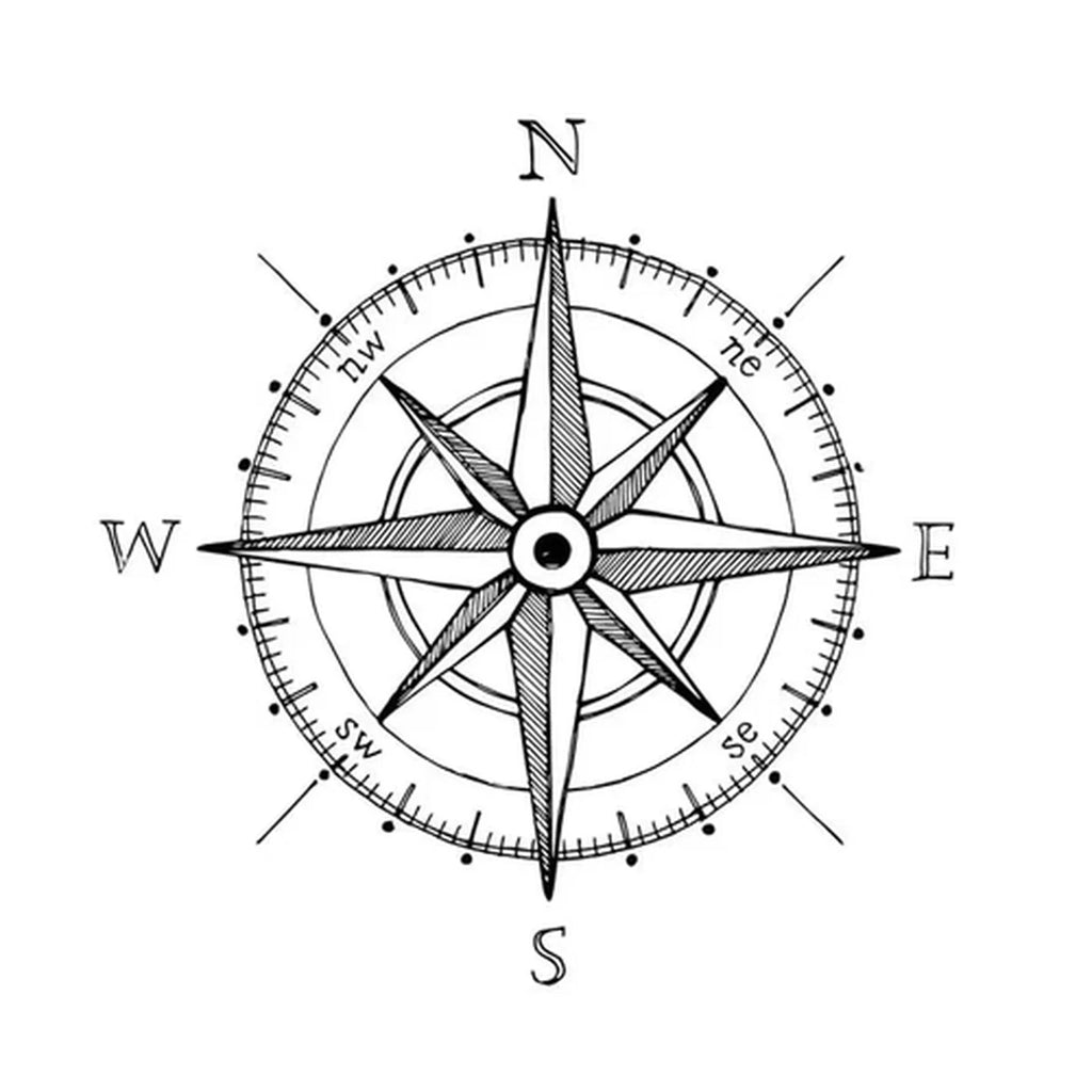 Black and white compass rose on a white background