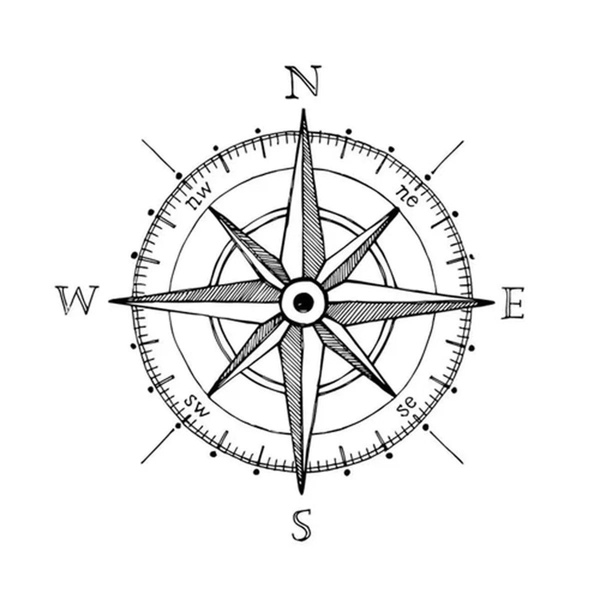Black and white compass rose on a white background