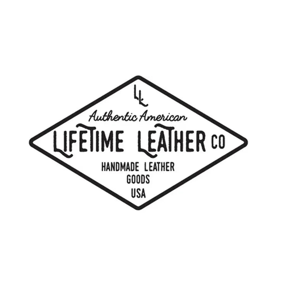 Black and white logo displaying Authentic American Lifetime Leather Co Handmade Leather Goods USA.