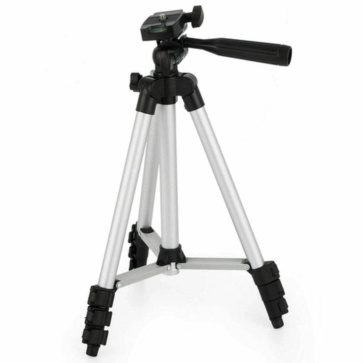 Portable travel camera and smartphone tripod on a white background.