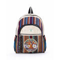 Backpack with colorful pattern and tree of life design on a white background